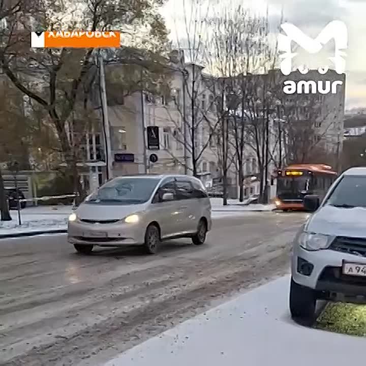 Автобусы массово встали в центре Хабаровска из-за непосыпанных дорог
