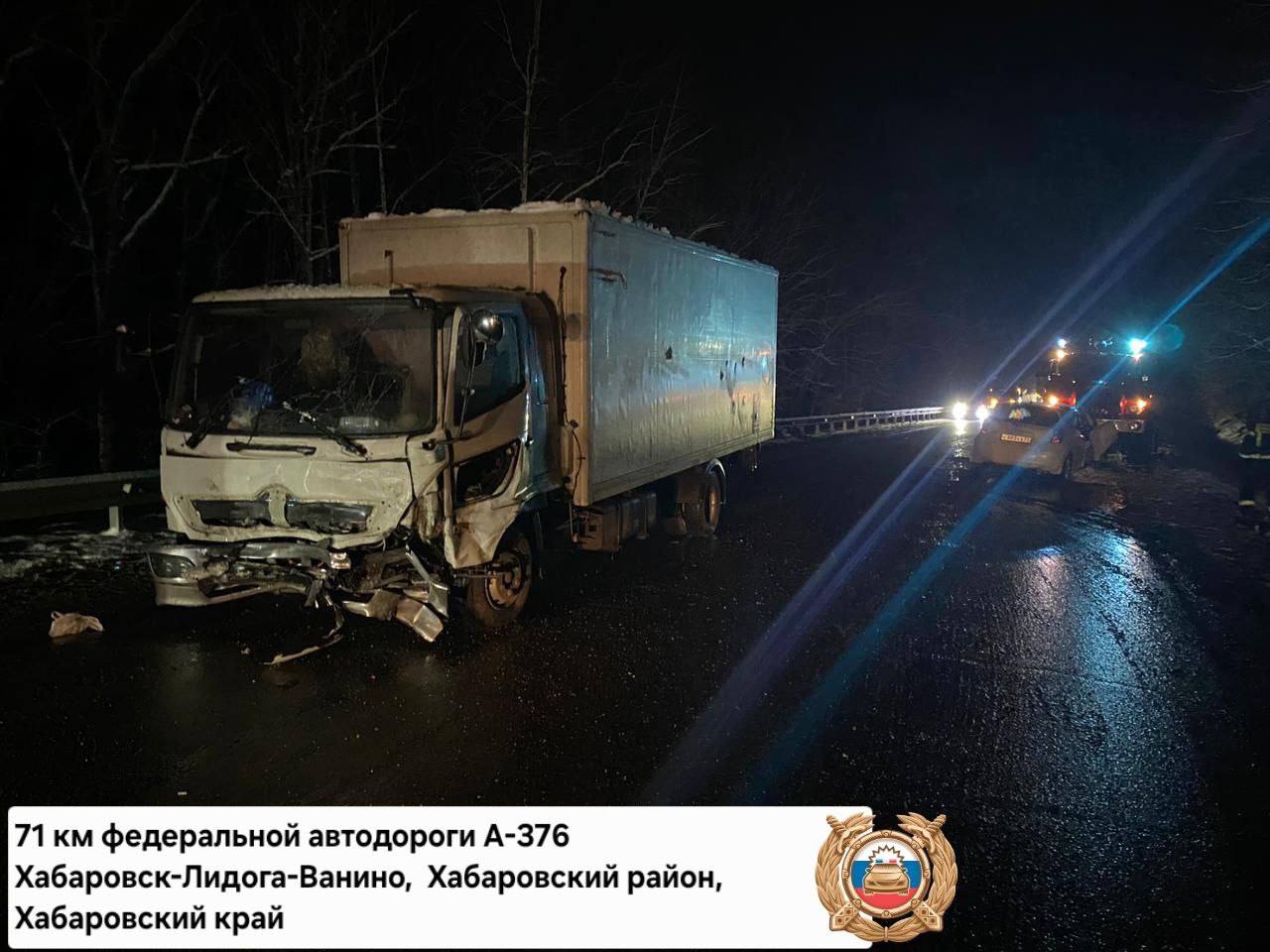 Пассажирка легковушки погибла в столкновении с грузовиком на трассе «Хабаровск-Лидога-Ванино» Пассажирка легковушки погибла в столкновении с грузовиком на трассе «Хабаровск-Лидога-Ванино»