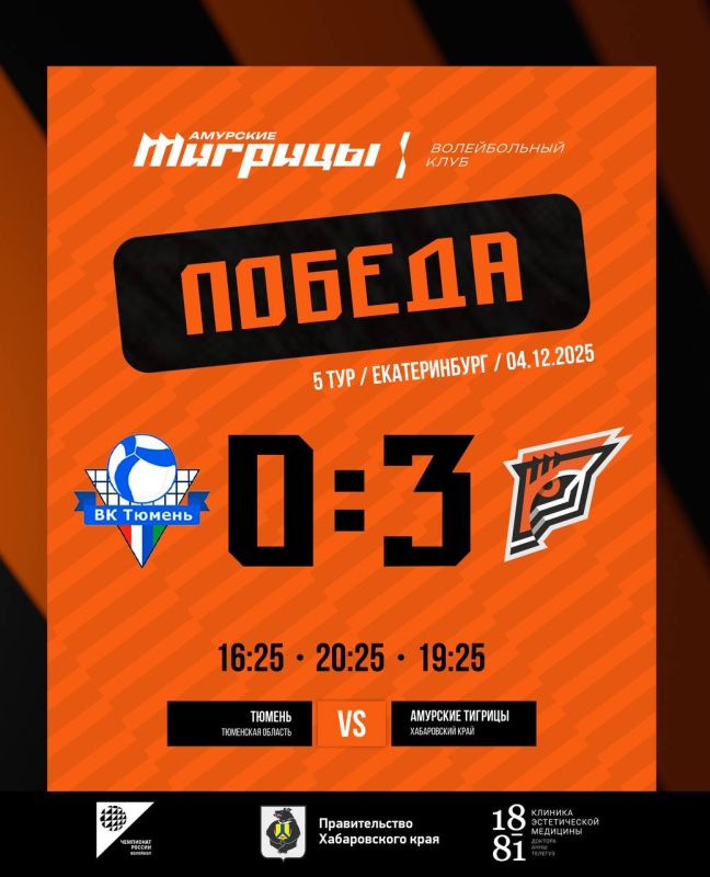 Поздравляем «Амурских Тигриц» с победой 3:0 в матче с командой «Тюмень»!