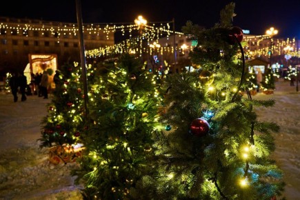 На площади имени Ленина стартовало хвойное соревнование: 17 новогодних елей, представленных районами и городскими округами, будут соперничать за титул самой красивой и праздничной новогодней красавицы