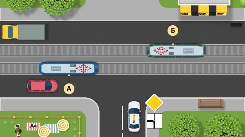 Кому водитель белого ТС обязан уступить дорогу при повороте налево?