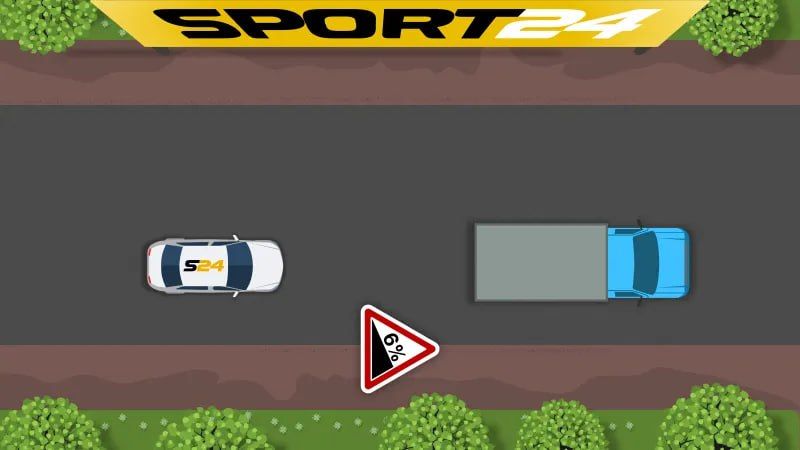 Разрешается ли водителю белого ТС обогнать грузовой автомобиль в конце подъема?