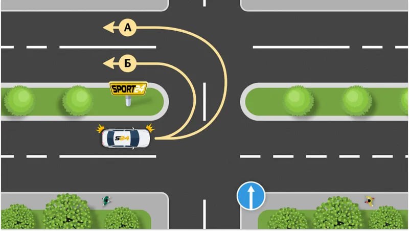 По какой траектории водителю белого ТС разрешено выполнить разворот?