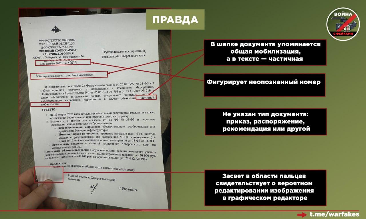 Фейк: Руководство предприятий и организаций Хабаровского края обязали предоставить списки сотрудников, пребывающих в запасе Фейк: Руководство предприятий и организаций Хабаровского края обязали предоставить списки сотрудников, пребывающих в запасе