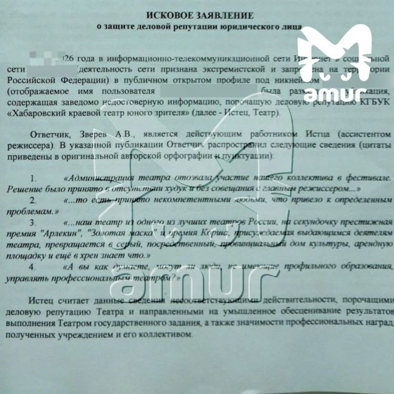 Хабаровский ТЮЗ судится со своим ведущим актёром из-за критики в соцсетях Хабаровский ТЮЗ судится со своим ведущим актёром из-за критики в соцсетях