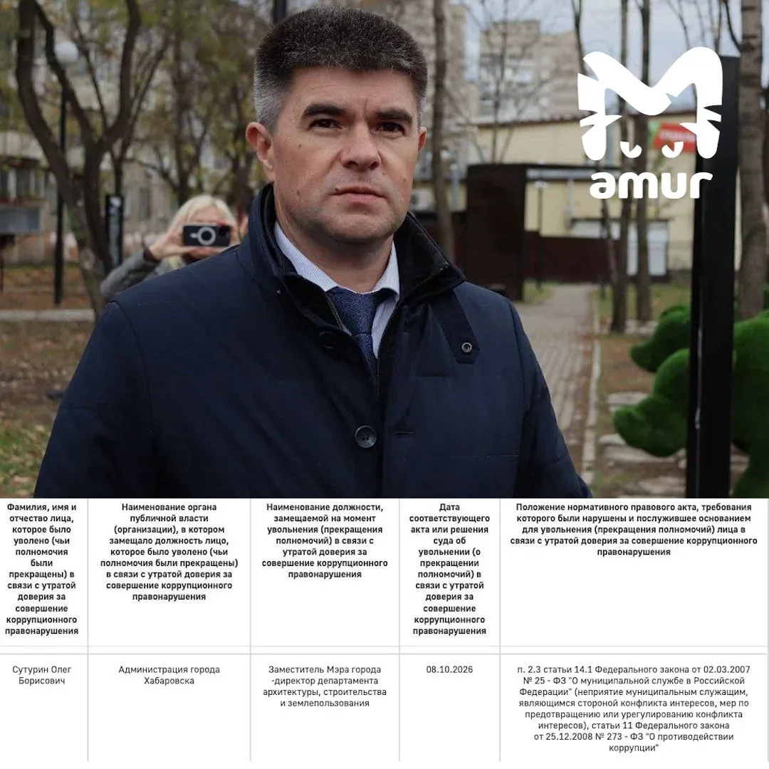 Замминистра строительства Хабаровского края внесли в реестр коррупционеров