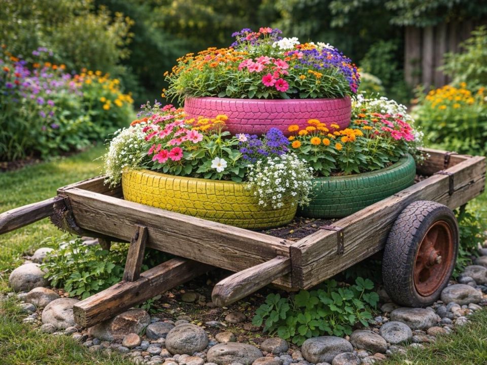 Старые вещи получают новую жизнь: необычные клумбы из прошлого
